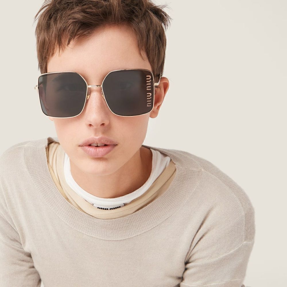 Miu Miu Sunglasses Mu51ys 7oe01t Antique Gold/Dark Brown Women New